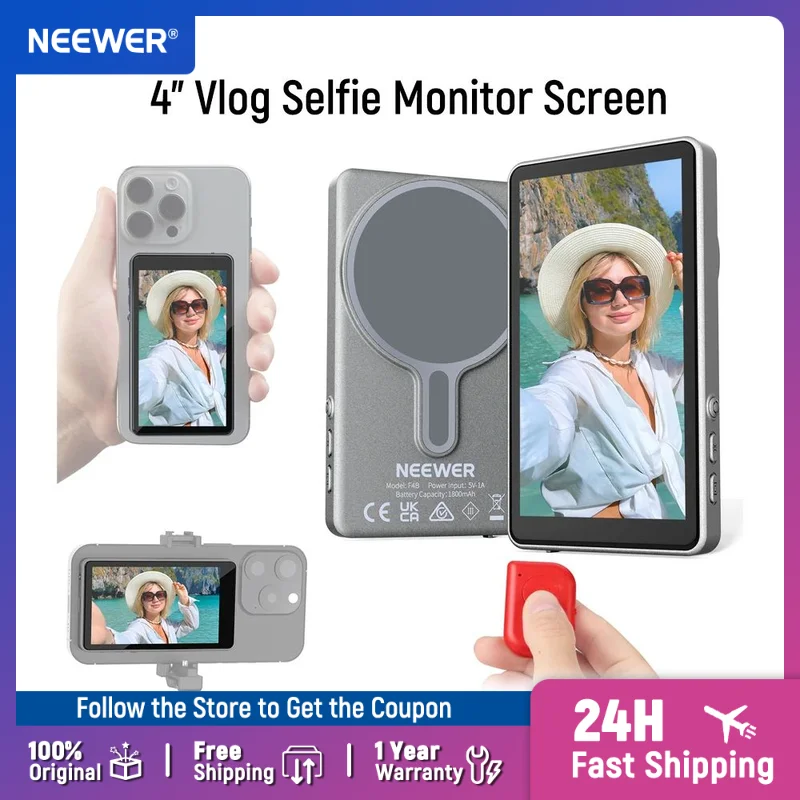 

NEEWER Basics 4" Vlog Selfie Monitor Screen for iPhone, Magnetic Phone Back Cam Monitor, Wireless Connection/Bluetooth Remote