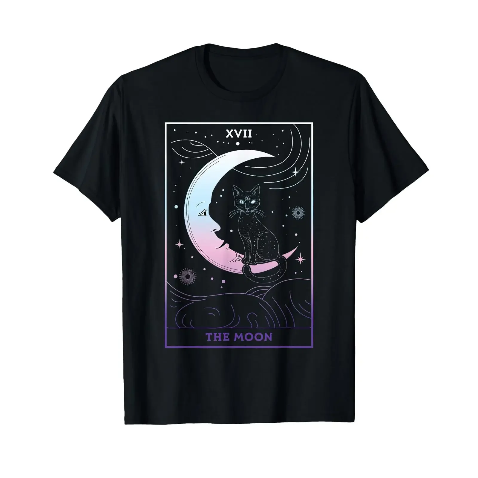Tarot Card Occult Witchcraft Cat Moon Aesthetic Gothic T Shirt black vintage Washed Slightly Breathable Stylish streetwear