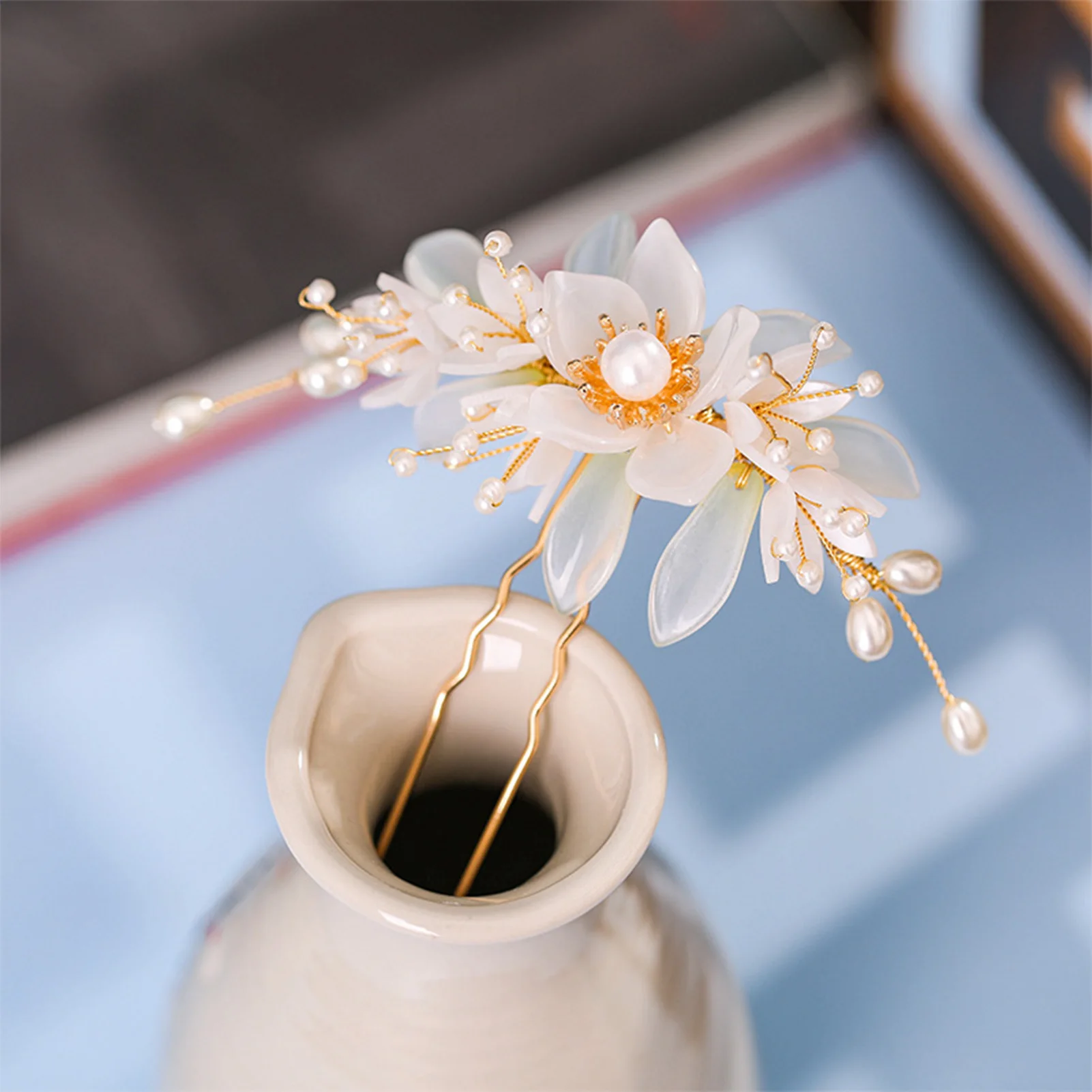 Chinese Hair Clips For Women Flower Pearl Hairpin Vintage Hanfu Decor Barrettes Retro Wedding Headpiece Hair Jewelry Headdress