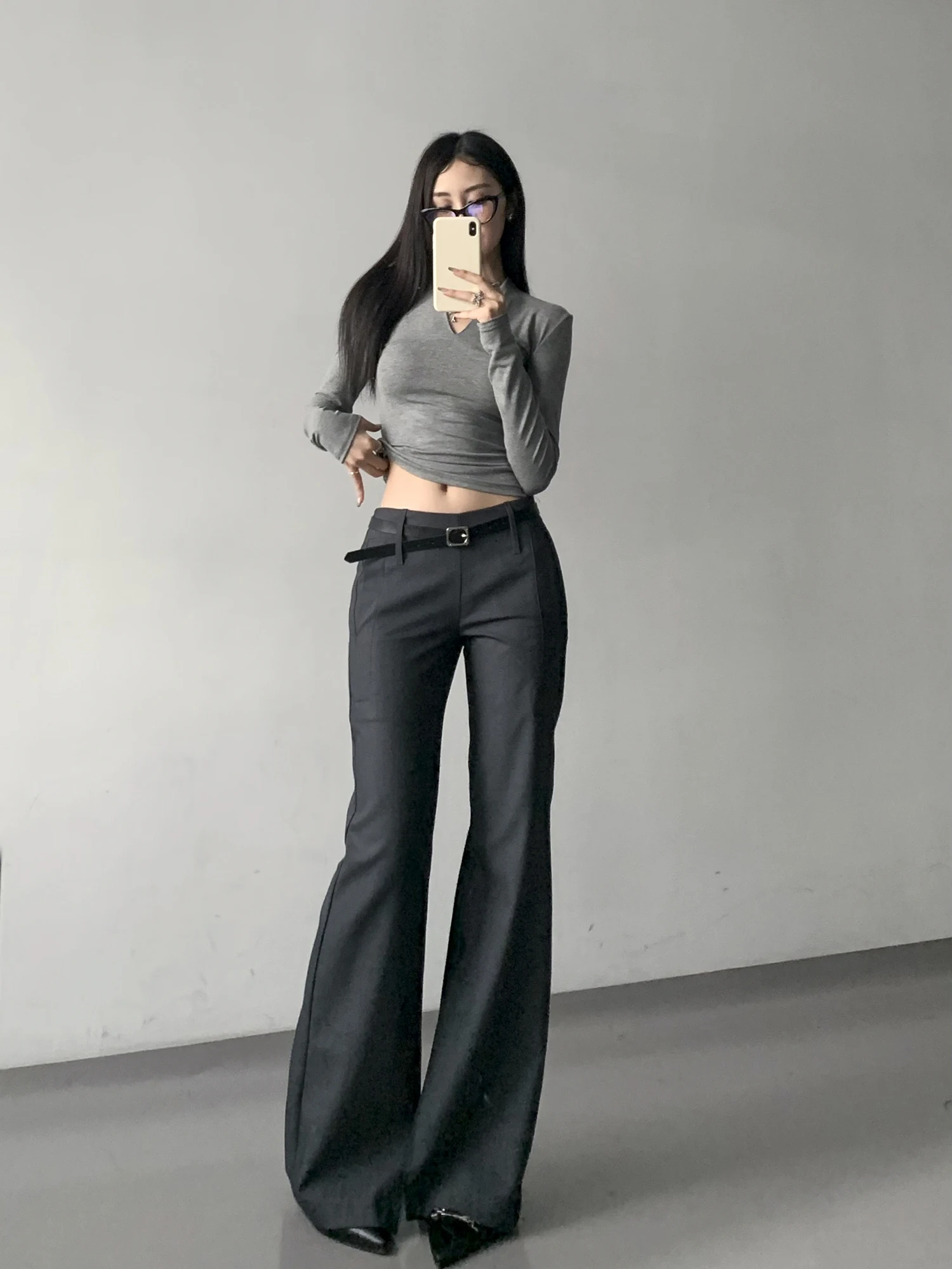 

ay Wide Leg Suit Pants Women's High Street Drapey High Waist Straight Leg Spring Autumn Tall Women's Micro Flared Pants