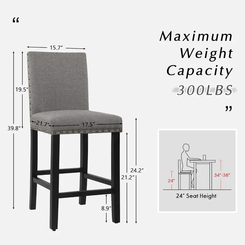 Ensemble de 4 tabourets de piste de bar, comptoir recommandé avec dos, tabourets de bar à tête à clous avec pieds en bois, solutions.com Sted Kitchen Island, 24 en effet