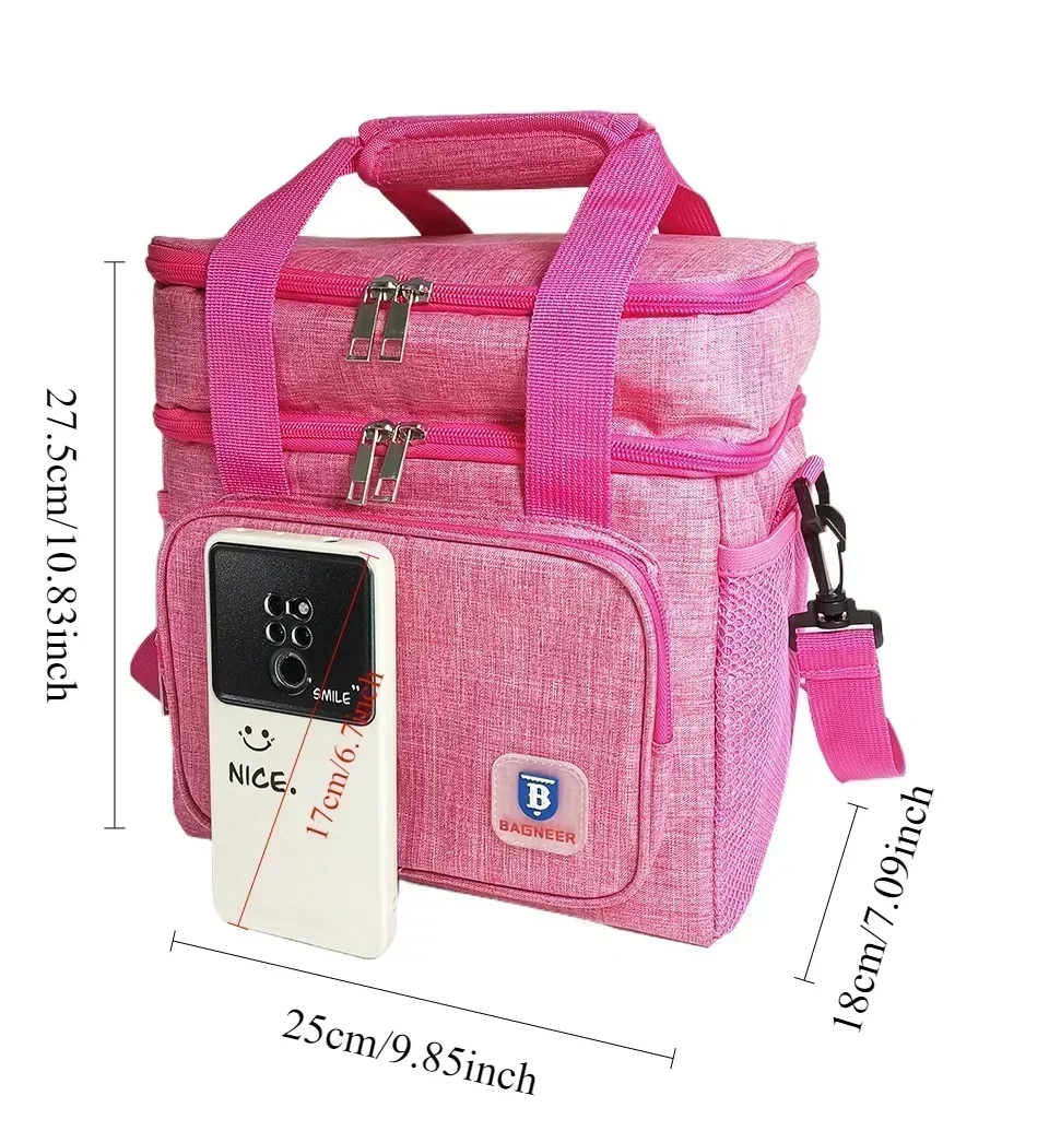 BAGNEER Thermal Lunch Bag Picnic Cooler Bags Insulated Lunchbox Leakproof Camping Work School Lunchbag Shoulder Cooling Box