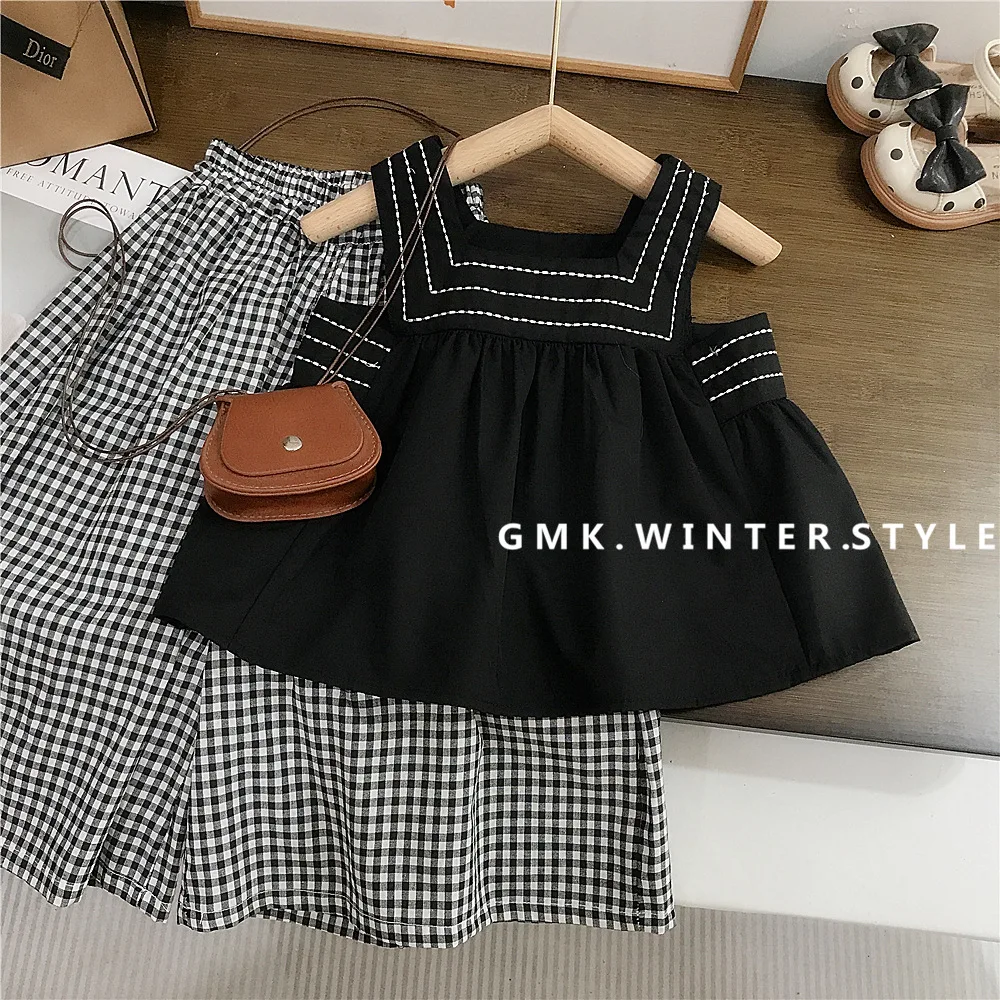 

Baby Girls' Summer Suit New Children's Clothing Loose Checkered Kids Fashion and Cool Outwear Two-piece Set
