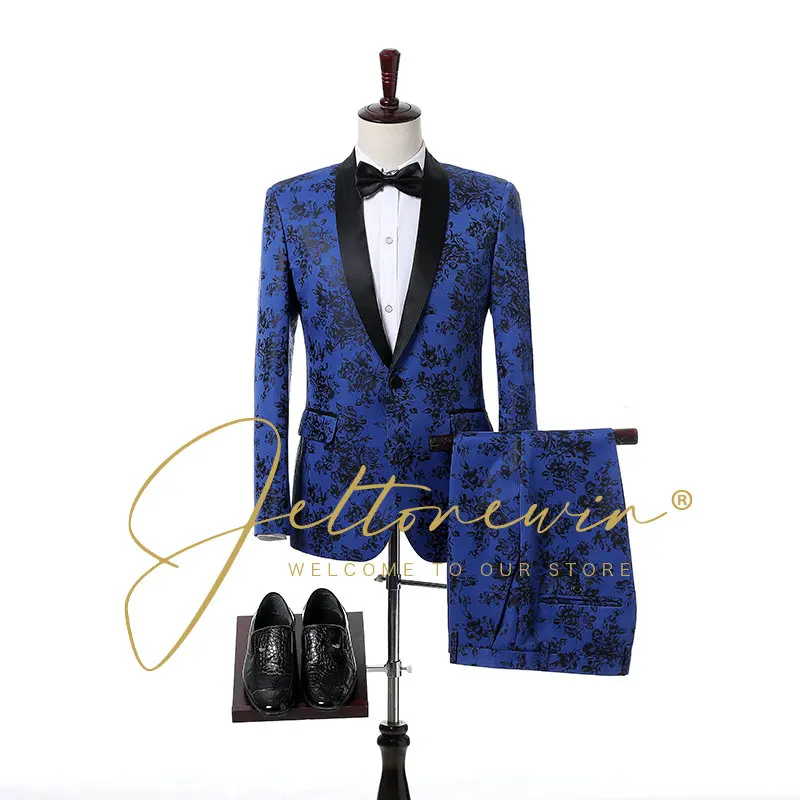 

Luxury Jacquard Men Suits 2 Piece Slim Fit Wedding Groom Tuxedo Party Evening Suits Jacket+Pants Blazer Sets Traje Hombre Terno