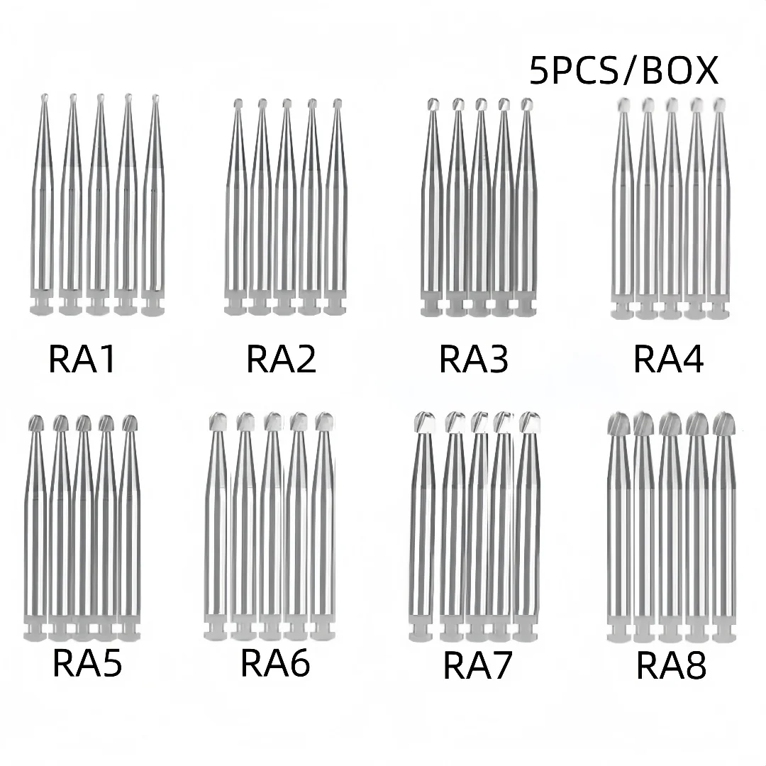Fraises dentaires en carbure de tungstène série RA, tige de 2.35mm, fraise ronde, contre-Angle à basse vitesse, outil de polissage pour dentisterie, 5 pièces/boîte