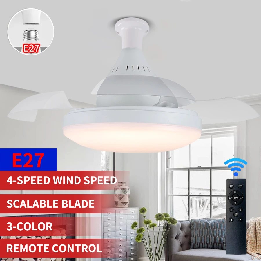 2-in-1 New Ceiling Fan Light with Remote Control, LED Socket