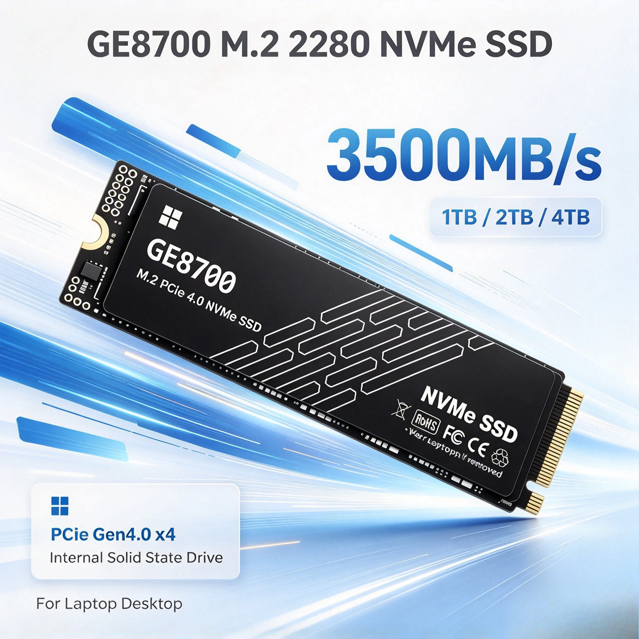 2026 NVMe M.2 1TB 2TB 4TB GE8700 SSD 3500MB/s M.2 2280 PCie Gen4.0x4 Internal Solid State Drives Disk for Laptop Desktop