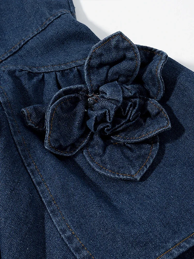 FDEY     Novo verão roupas femininas estilo europeu e americano moda tridimensional flor em camadas denim suspender vestido