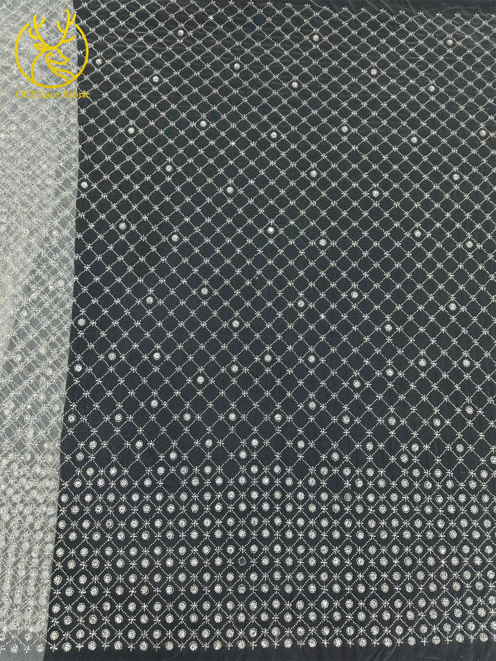 Smaragdgrüner Afrikanischer Tüll mit Perlen, Hochwertige Französische Pailletten-Spitze, Nigerianischer Mesh-Tüll für Hochzeitskleider – Detail 17