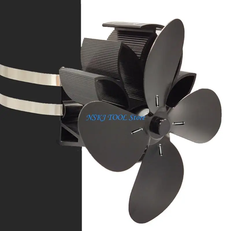 

L8RC Eco Friendly Stove Fan Log Burning Stove with Thermometer Black Silver Larger Air Perfect for Large House