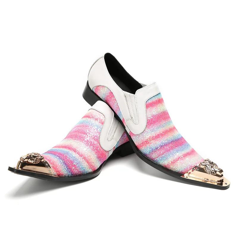 Brett Frühling Herbst Schuhe für Männer Metalle Hut Spike rosa Business Bankett Party sozialisieren Rindsleder Hochzeit Herren schuhe – Detail 18