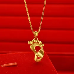 AU999 Gold Jewelry Womens Necklace Japanese and Korean Fashion Creative Foot Pendant 24K Pure Gold Short Clavicle Chain Necklace