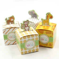 1Set Cartoon Animal Candy Boxes Kids Gift Cute Paper Bag Birthday Jungle Safari Party Decor Baby Shower Decoration Home Supplies