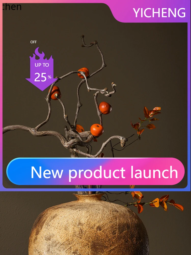 

LYY Wabi-Sabi Style Floral Art Vintage Coarse Ceramic Small Footed Vase Flower Pot Decorative Ornament Ceramic Jar