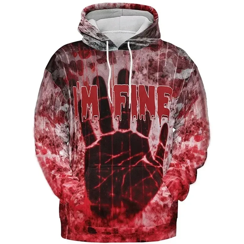 

2025 Fashion 3D Printing Horror Halloween Party Men's Hoodie Cool Bloody Pattern Long Sleeve Hoodie Hoodie Sweatshirt Top
