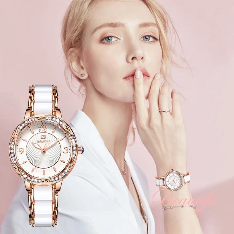 Montre à quartz étanche sertie de diamants pour femme