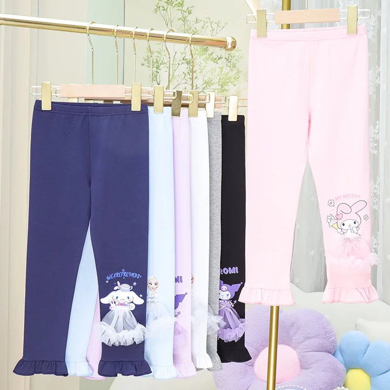 

Sanriou Girl Trousers Pure Cotton Leggings Thin Model Leisure Child Summer Spring Kuromi Cinnamoroll Cute Cartoon Festival Gift