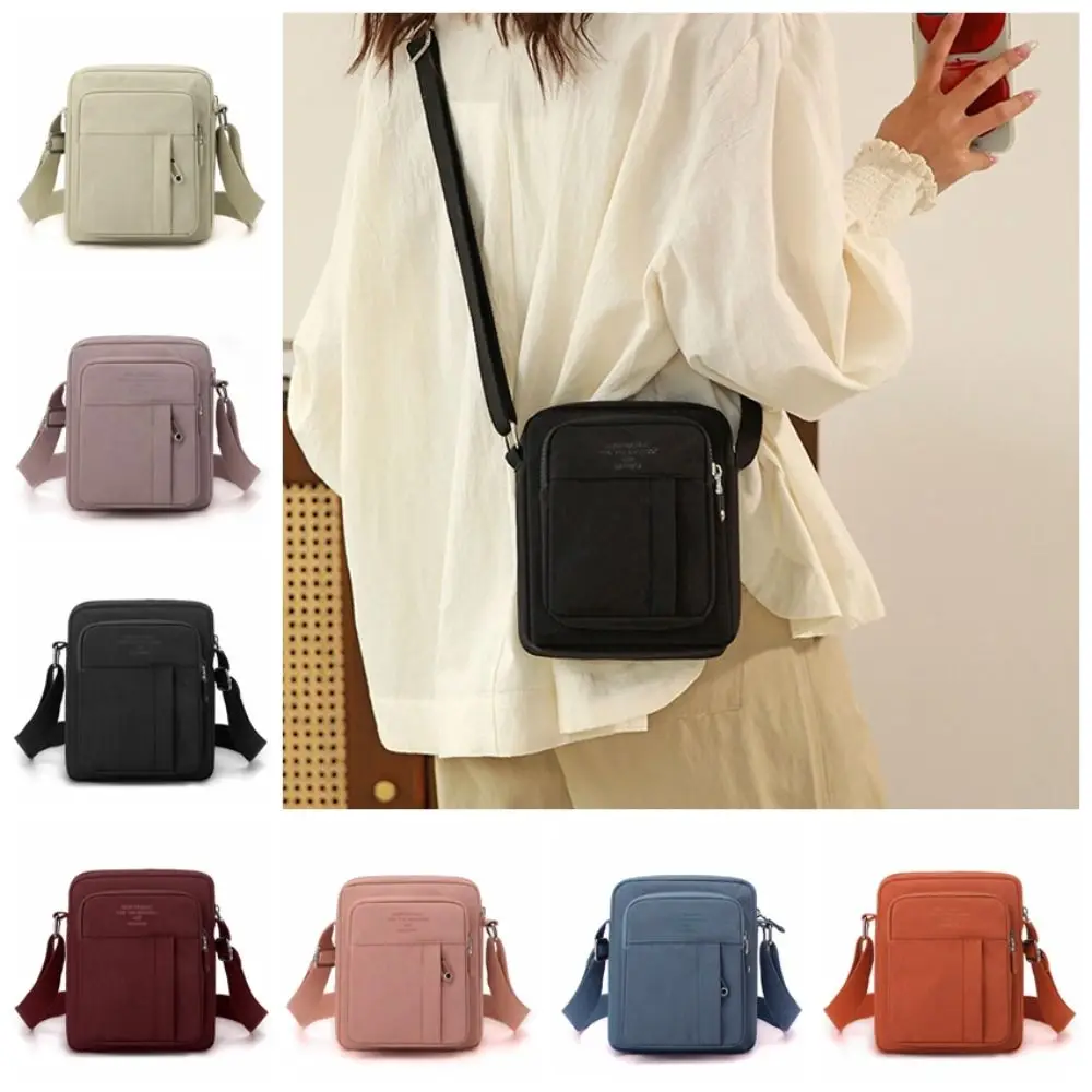 

Casual Solid Color Nylon Shoulder Bag Multi Pocket Multi-layer Phone Bag Square Bag Korean Style Middle Aged Tote Bag Men