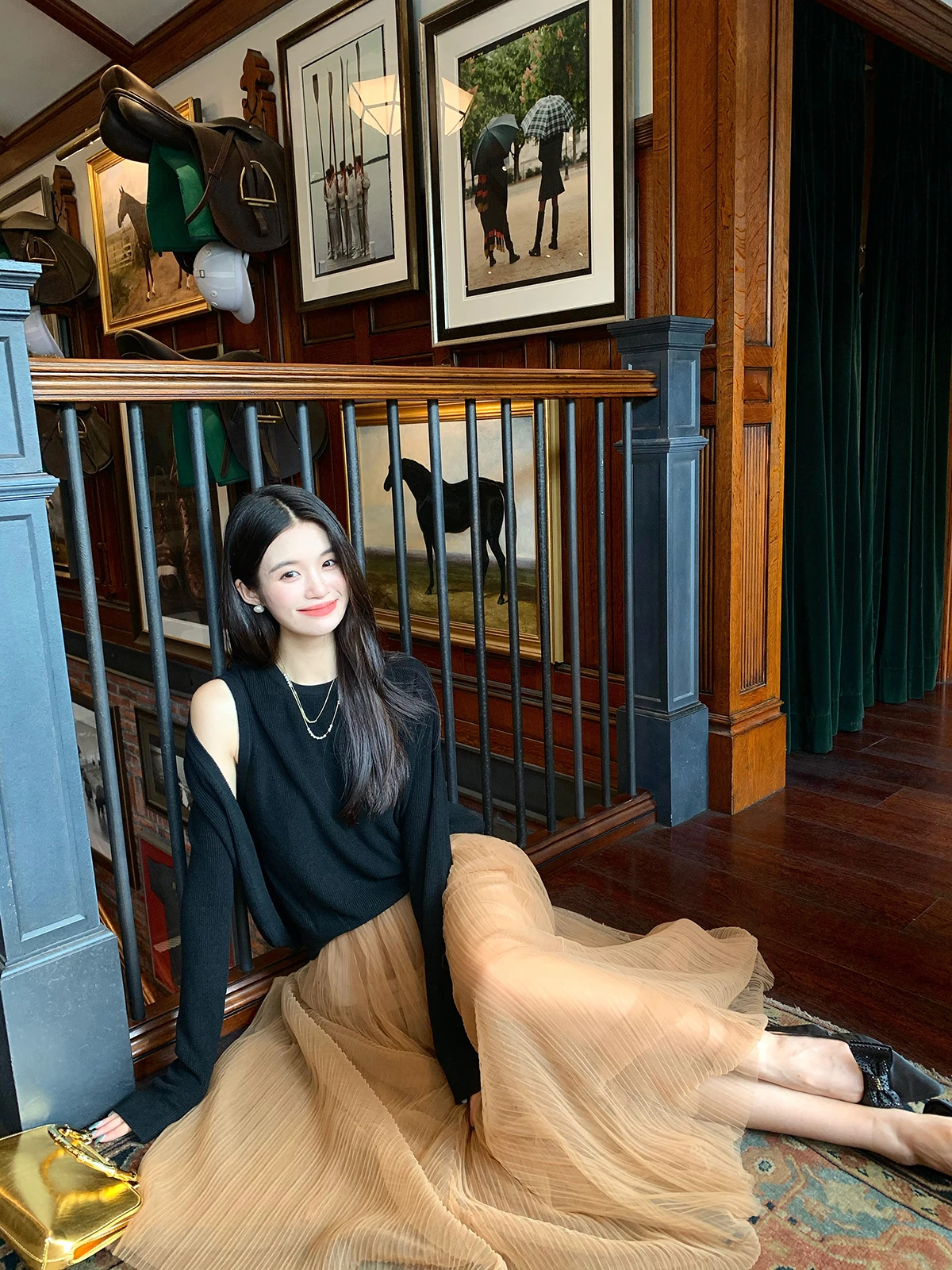 

Syeee Long Island Iced Tea Heavy Industry Hexagonal Diamond Net Pleated Puffy Fairy f Skirt Women Early Autumn New Model