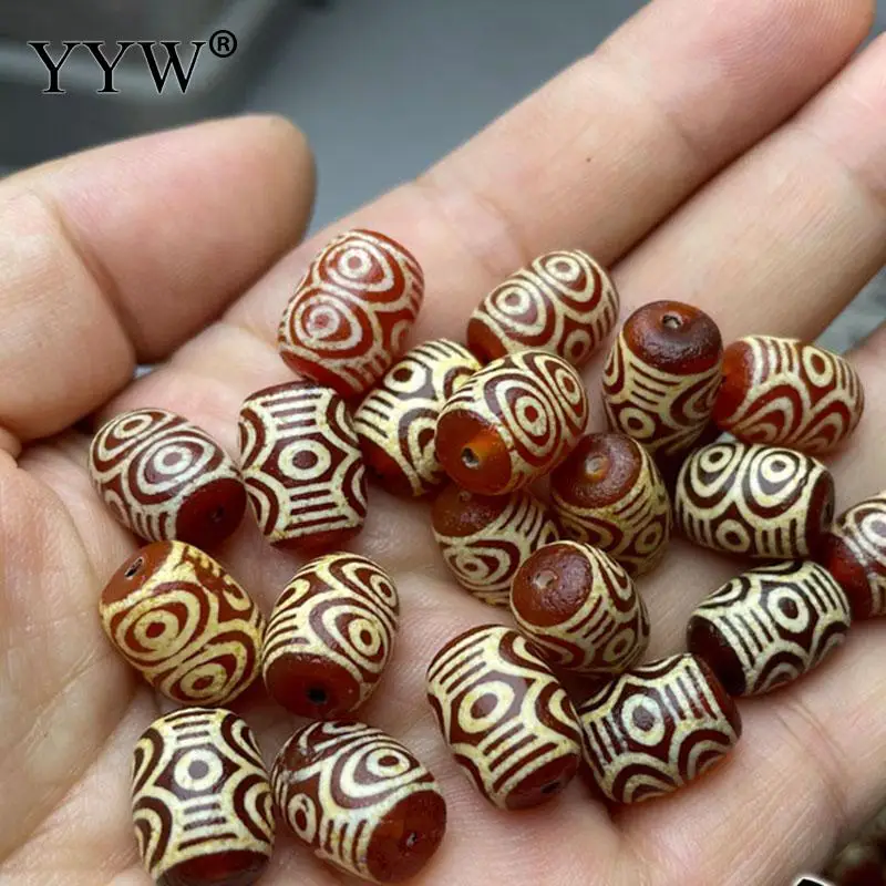 10pcs Natural Tibetan Agate Dzi Beads Brown Oval Shape Tiger Teeth Money Hook Nectar Nine-Eyed Stone For Jewelry Making 10x14mm