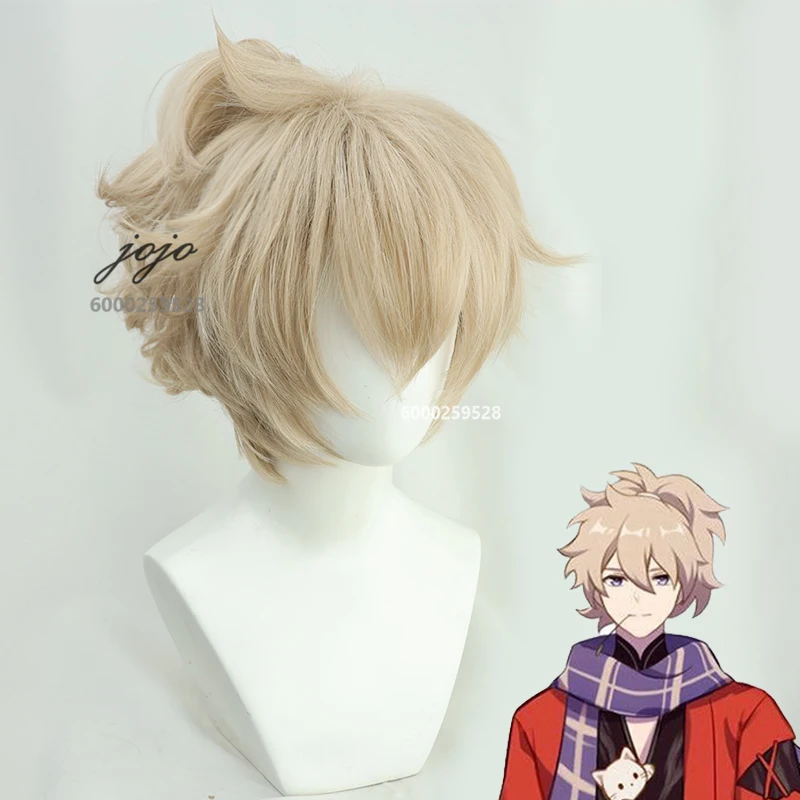 

Genshin lmpact Game Kaedehara Kazuha Blonde Short Straight Wig with Bangs Anime Game Cosplay Fluffy Men Wig for Halloween Party