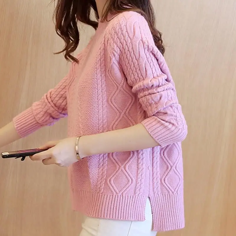 

Autumn Winter High Ne Knit Sweater Women's Loose Long Sve Thiened Base Layer irt Korean Sle Versatile Student Faion