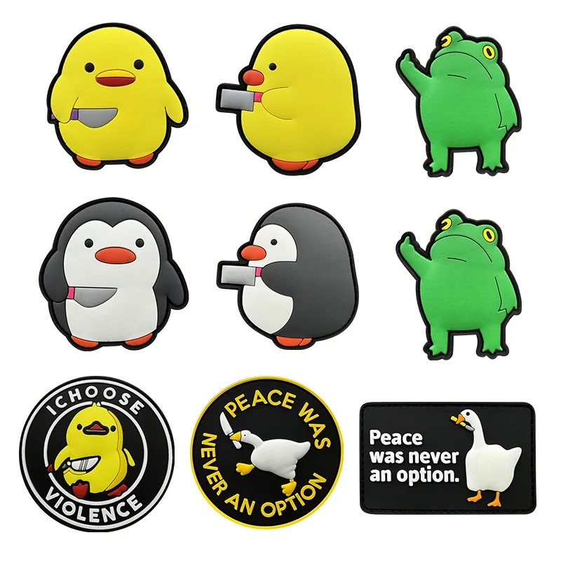 

Cute Animals With Knives PVC Morale Badges small yellow ducks big geese small frogs Hook&Loop Tactical Patch Backpack Stickers