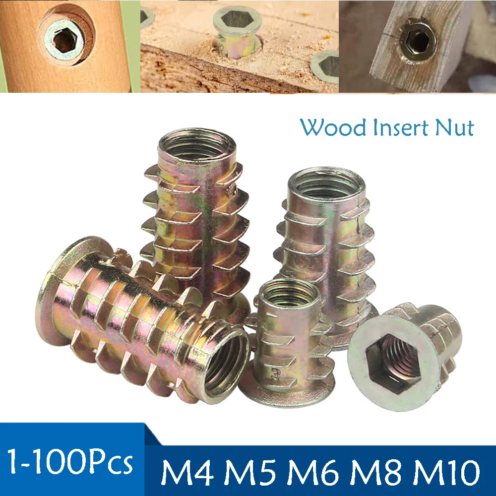 

1-100Pcs M4 M5 M6 M8 M10 Furniture Nut Zinc Alloy Hex Drive Insert Nuts Woodworking Wood Insertnut For Table Desk Chair Bed