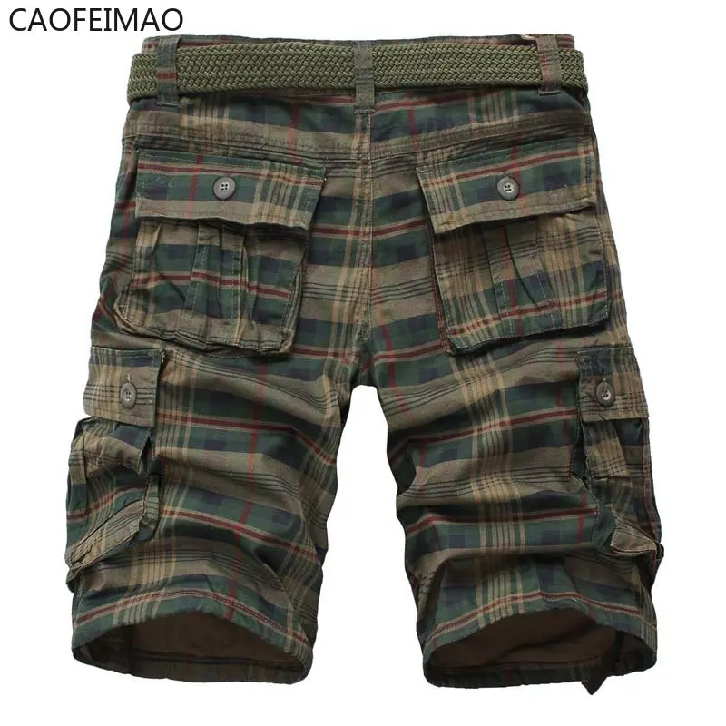 Mannen Medium Broek Zomer Katoen Comfortabele Outdoor Sport Strand Broek Trend Plaid Shorts Losse Straight Grote Maat Cargo Broek