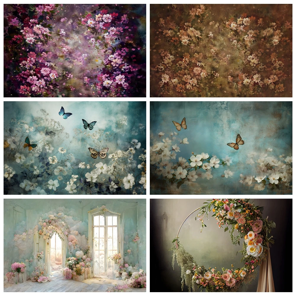 

Abstract Gradient Floral Backdrop Photography Retro Oil Painting Blossom Flower Baby Adult Portrait Wedding Photo Background