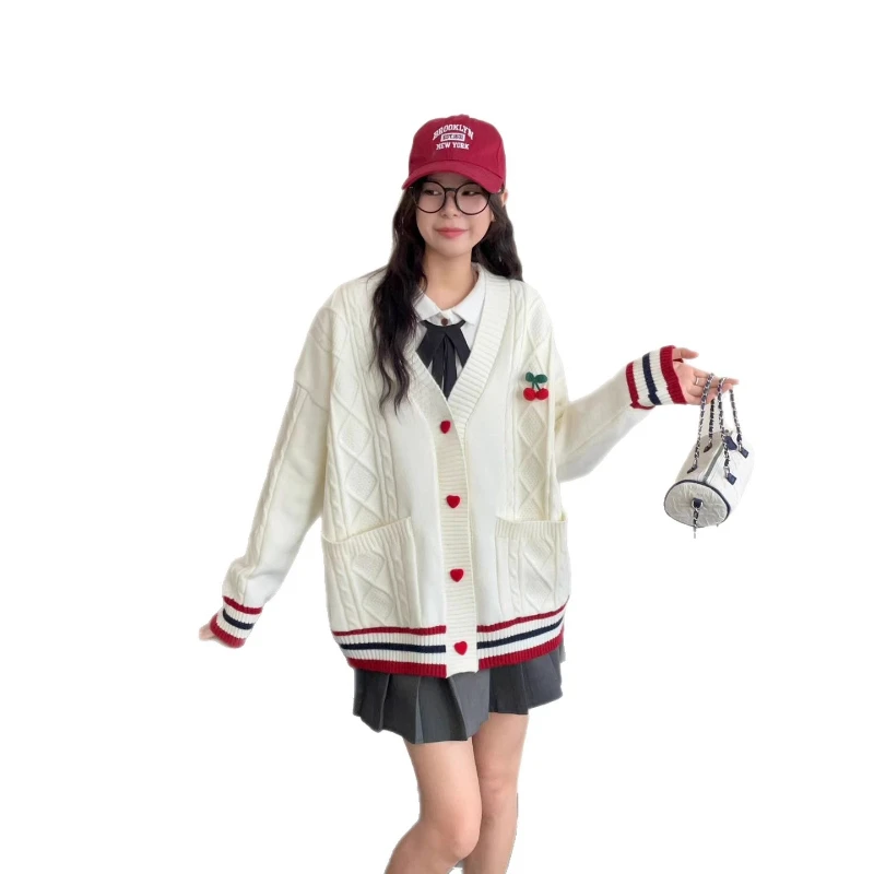 Liebe Taste Pullover Jacke frauen Herbst und Winter Neue Stil Faul Stil Lose 2025, Gestrickte Pullover Strickjacke Frauen