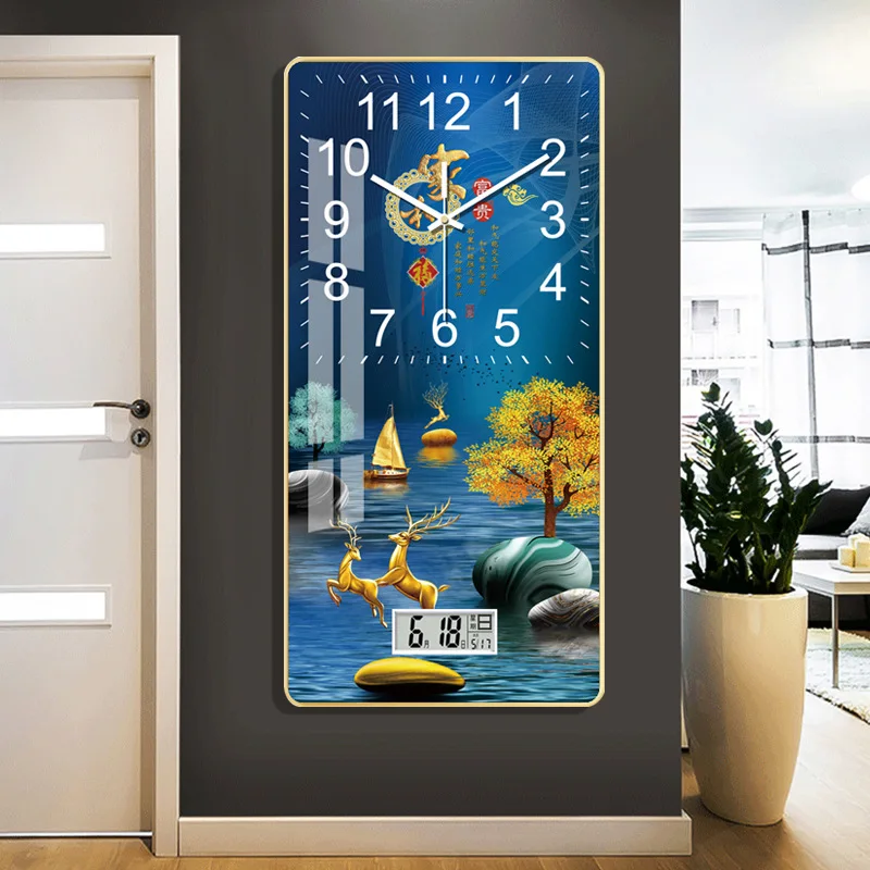 Large Modern Wall Clock with LCD Display Decorative Art Clock for Living Room Bedroom Office Hanging Timepiece