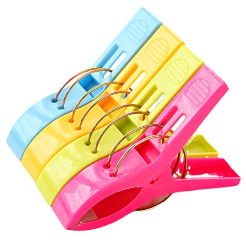 4pcs Large Bright Colour Clothes Clip Plastic Beach Towel Pegs Clothespin Clips To Sunbed Home Wardrobe Storage High Quality