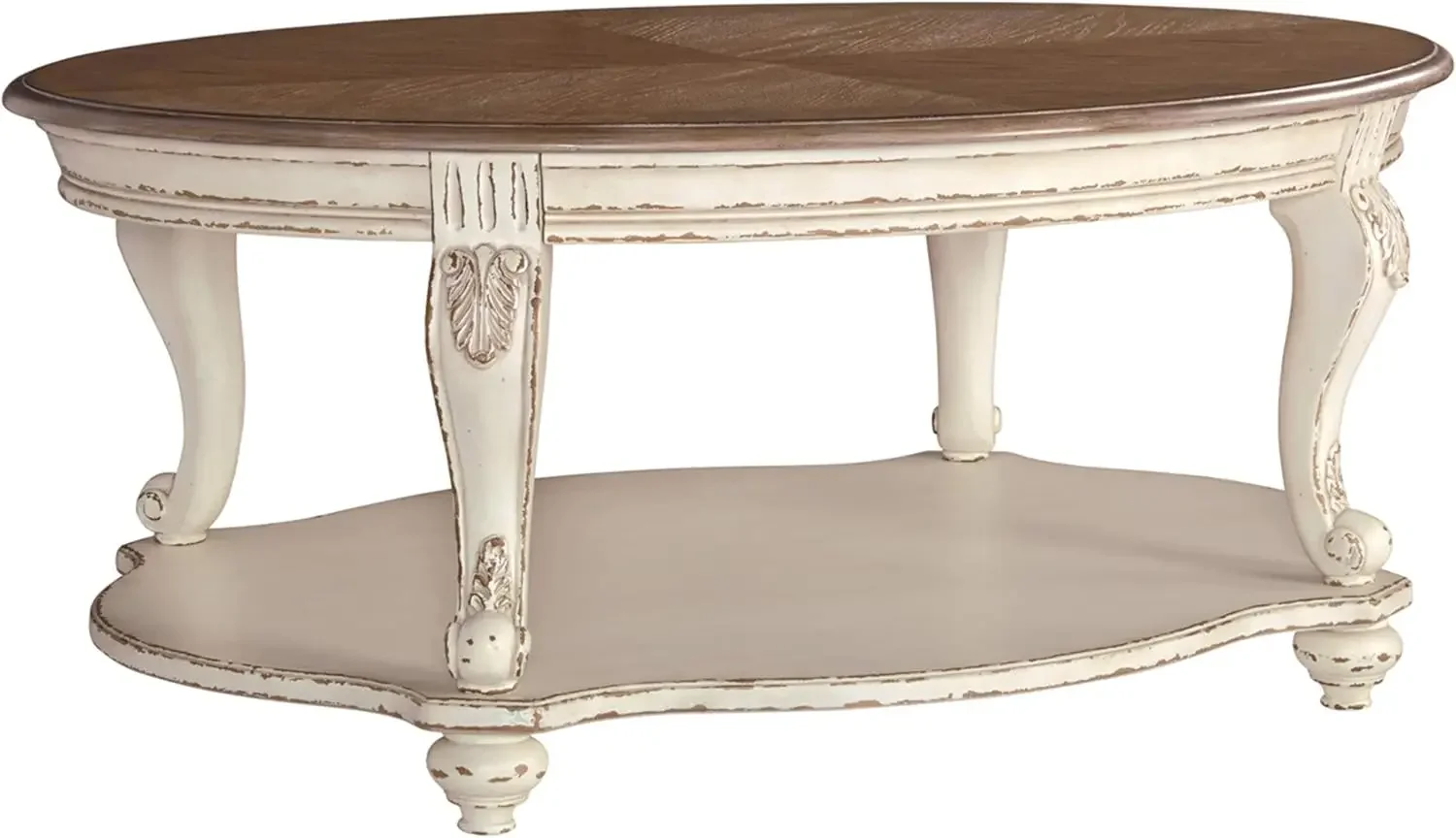 Realyn Casual Cottage Coffee Table, Antique White & Brown