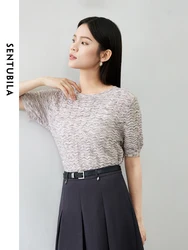 SENTUBILA Simple Round Neck Knitted Pullovers Woman 2024 Summer Hollow Out Casual Short Sleeve Tops Female Clothing W42H54255