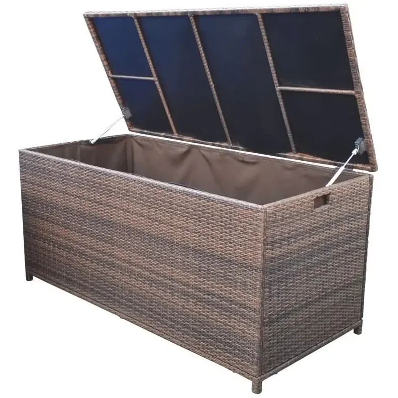 Large Aluminum Outdoor Storage Box Wicker Rattan Garden Furniture Set Waterproof Deck Container for Patio Cushions and Tools