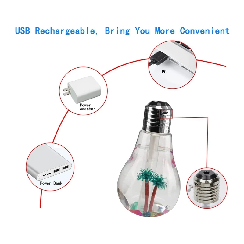 مصباح ملون LED ليلي مرطب للهواء مصباح ظل ، أضواء زخرفية ، ناشر ، منقي ، بخاخ ، مكتب