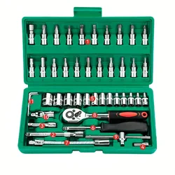 46 Piece Drive Sleeve Ratchet Wrench Set with Reversible Ratchet Drill Bit Sleeve Set for Automatic Maintenance and Home use