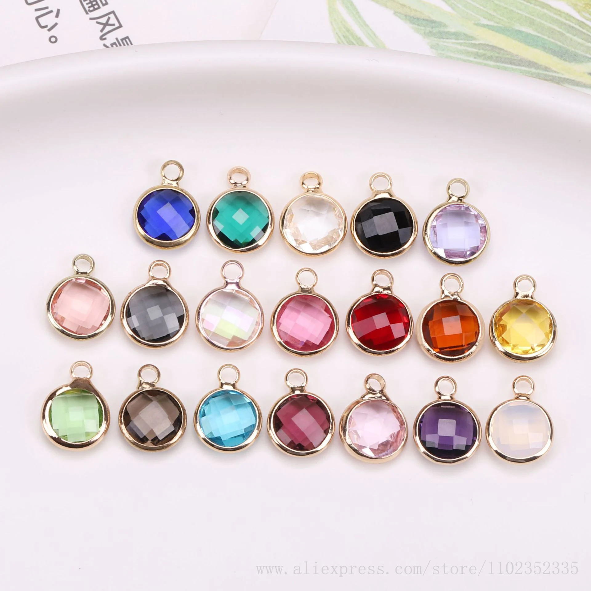 6mm Copper Glass 12 Birth Stone Pendant DIY Necklace Bracelet Birthstone Charms For Jewelry Making Charm Penda 50pcs/ Bag