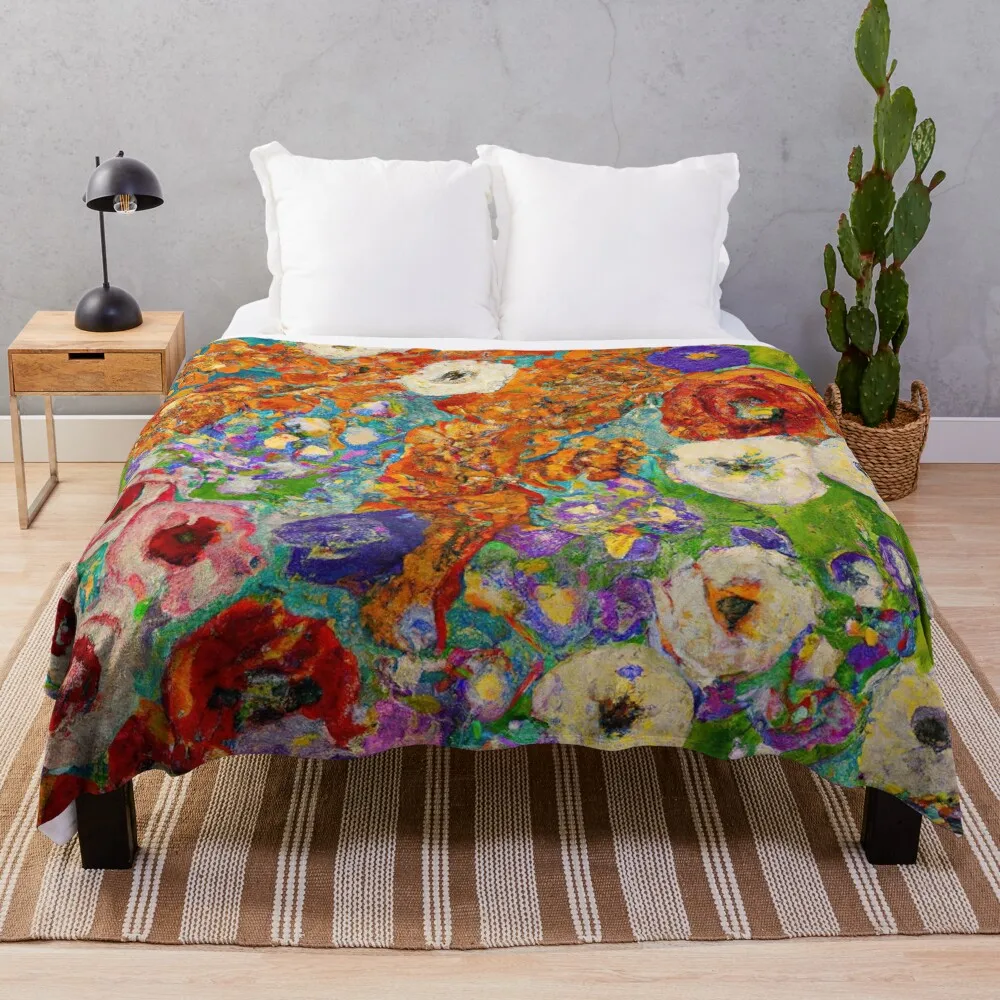 

Gustav Klimt Flower Garden Throw Blanket Soft Plush Plaid halloween Blankets