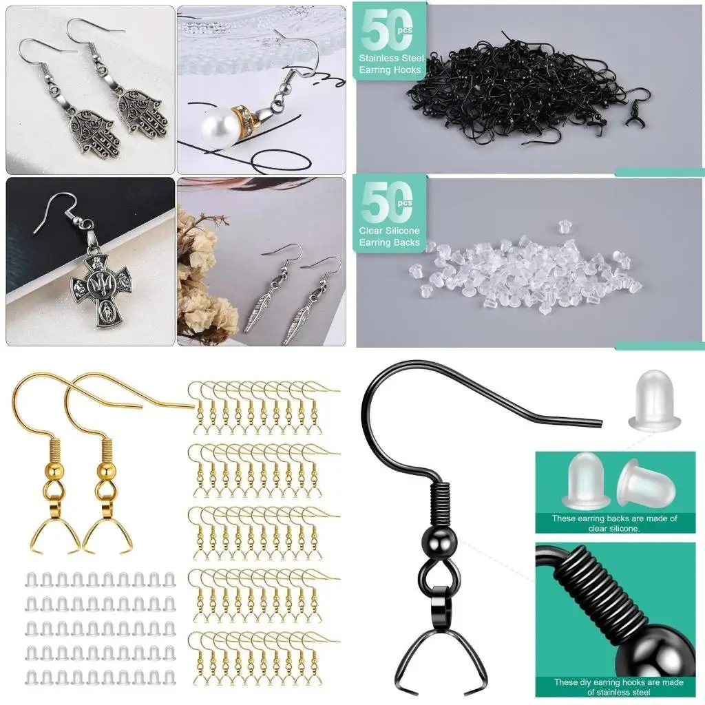 

J78F 100x Silver Pendant Clasp Earring Hooks Fish Hook Ear Wires with Pinch Bails Earplugs for Jewelry Making Earring Parts