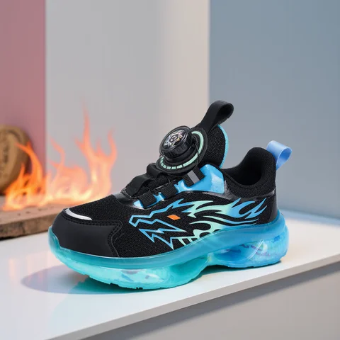 Tênis de corrida infantil com fivela rotativa, leve, esportes ao ar livre, caminhada, respirável, antiderrapante, tênis casuais para crianças