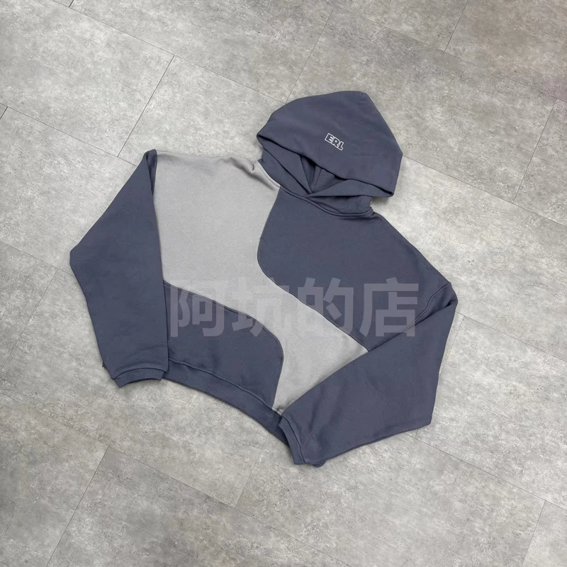 

Негабаритная куртка с капюшоном на молнии ERL Deconstruction Splicing, мужская и женская серая, фиолетовая, лоскутная, пуловеры высокого качества, одежда