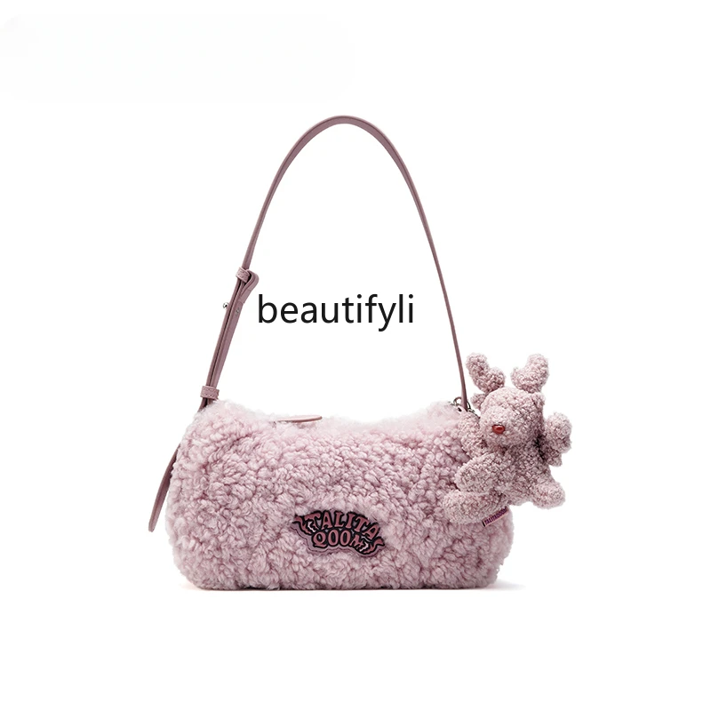 2023 Winter New Lamb Wool Women's Bag Plush Bag Dragon Year Doll Shoulder Bag