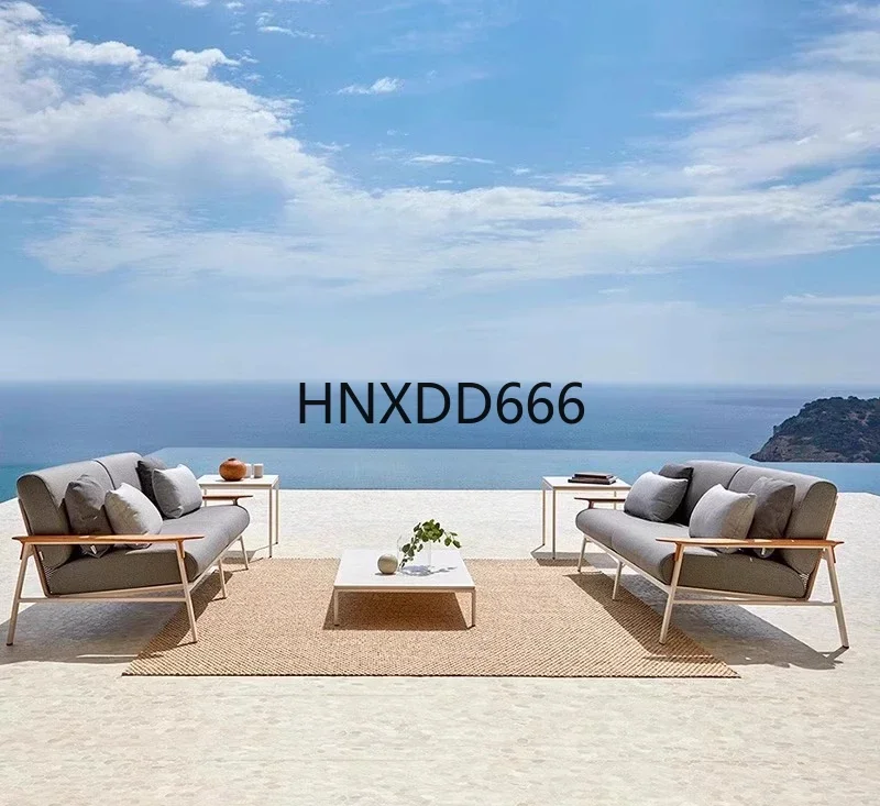 Outdoor Rattan Sofa Set Courtyard Stainless Steel Leisure Teak Rattan Chair Garden Furniture Comfortable Seating Arrangement