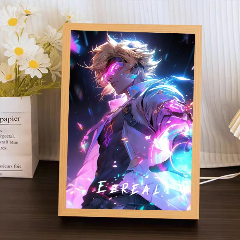 Hot Game League of Legends Jinx Ezreal Ahri Cartoon Light Painting Character Decorative Painting Picture Frame Girl Gift