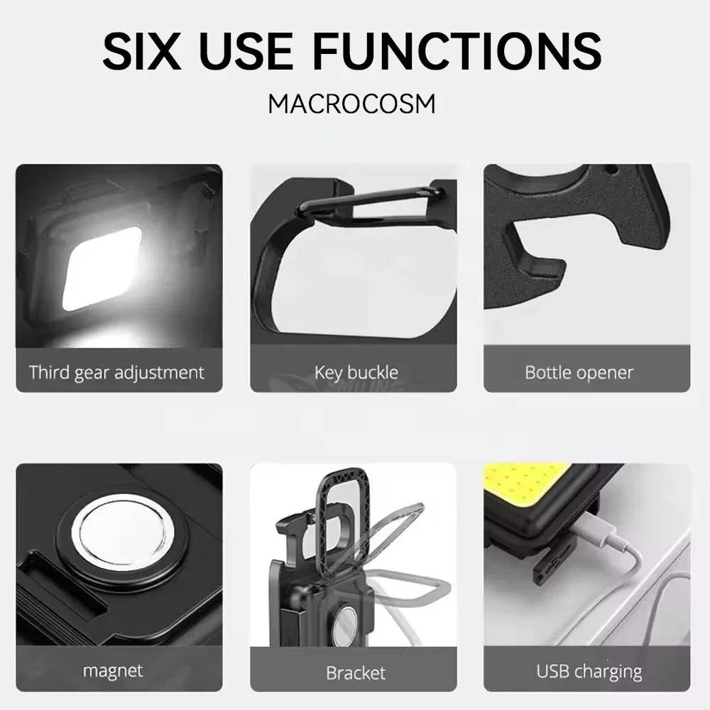 Super Bright Mini COB Keychain Portable light Flashlight Charging Lamp Camping Lights with Magnet 4 Lighting Modes Forwork Light