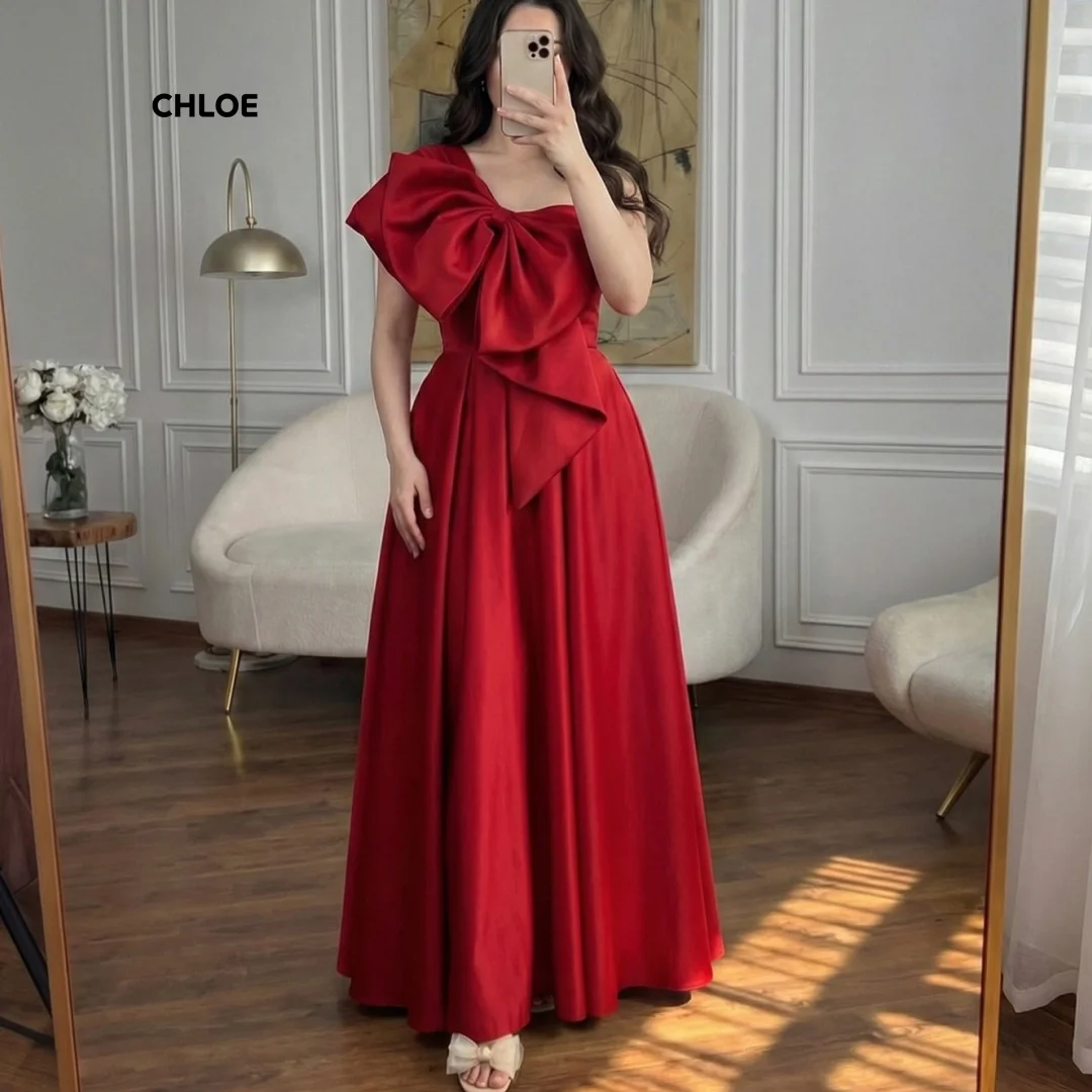 

Line A Women's Evening Dress for Elegant Party Red Sleeveless Luxurious Evening Dresses for Special Occasions Customized Satin