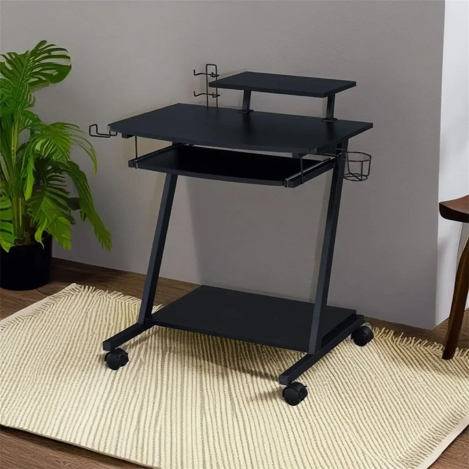 

Furniture,Modern and Minimalist Wooden Top Gaming Table with Metal Frame and Casters,Suitable for Offices and Homes,Black