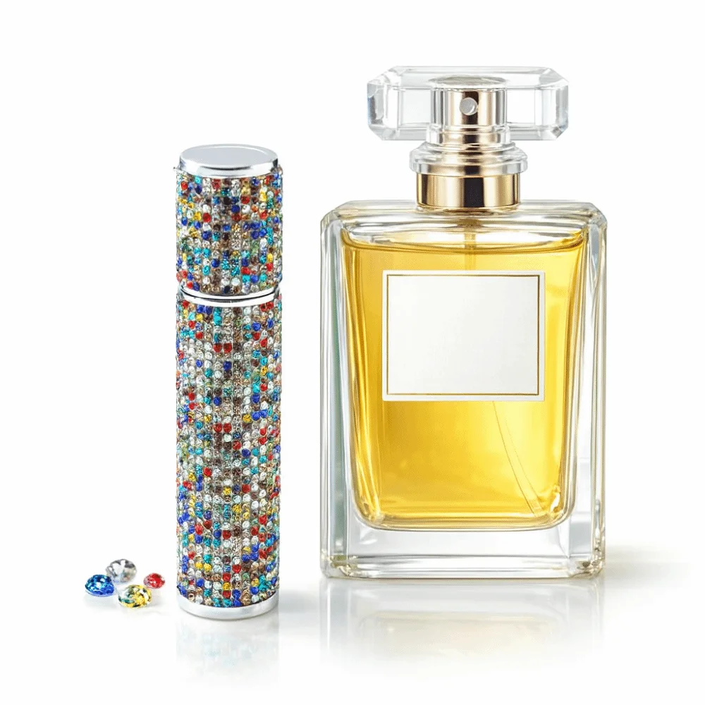 ขวดสเปรย์แบบเติมได้ ขนาด 10 มล. ประดับคริสตัลเต็มขวด ป้องกันการรั่วซึม พ่นละอองละเอียด สำหรับใส่เครื่องสำอาง พกพาสะดวก